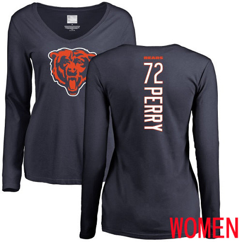 Chicago Bears Navy Blue Women William Perry Backer NFL Football #72 Long Sleeve T Shirt